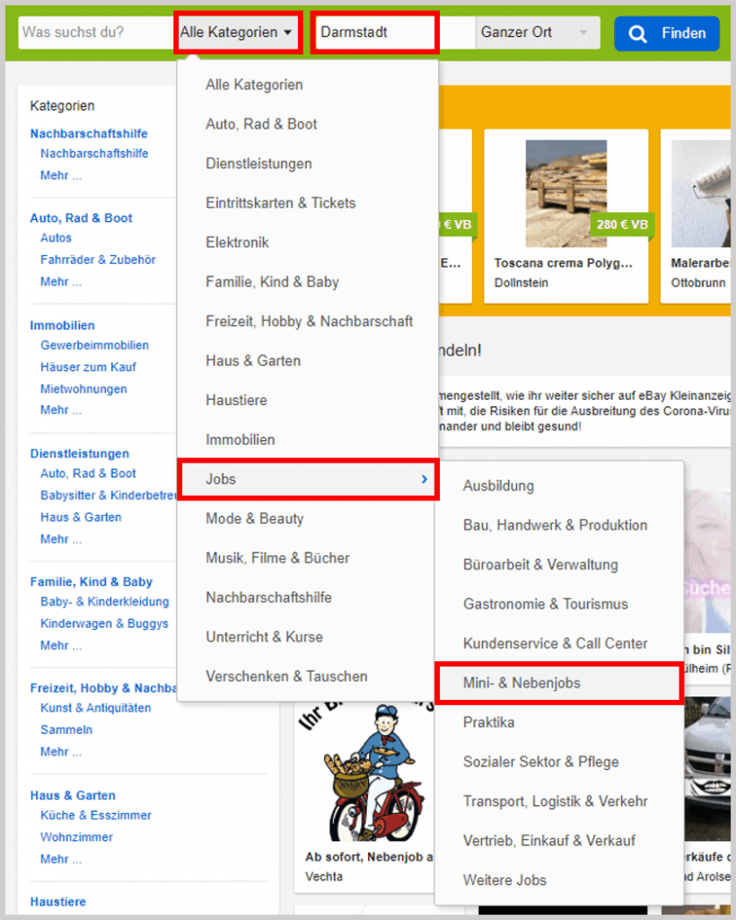 eBay Kleinanziegen for Job Search