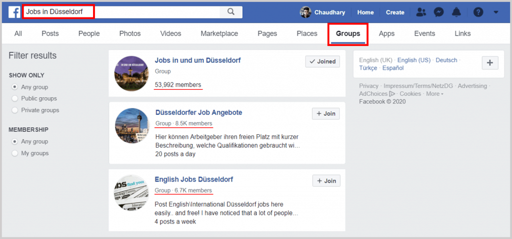 Facebook groups for job finding in Germany for students