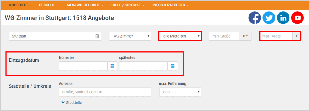 WG-Gesucht Search Filters